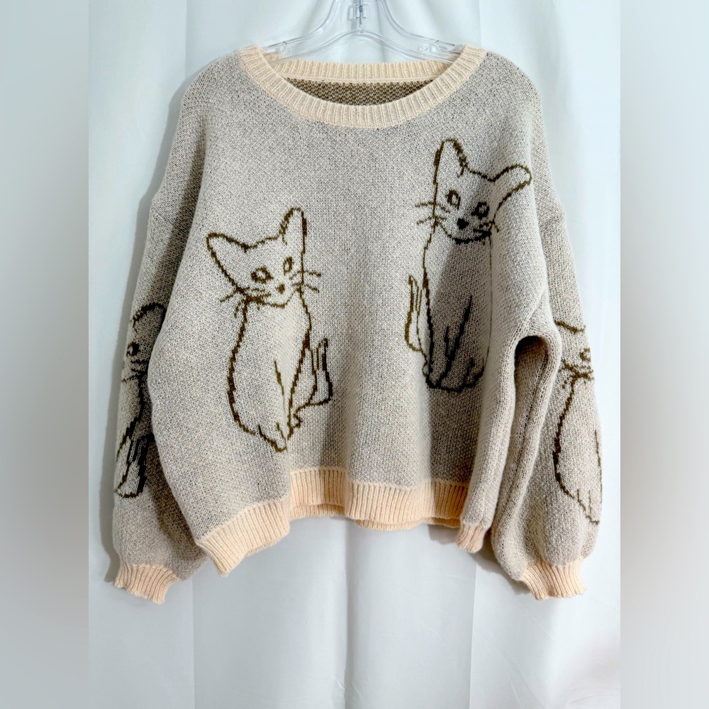 SHEIN Beige Cat Print Sweater